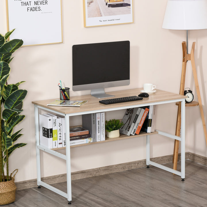 Computer Desk w/ Storage Shelf Adjustable Feet Metal Frame Home Office Laptop Study Writing Workstation Table Oak