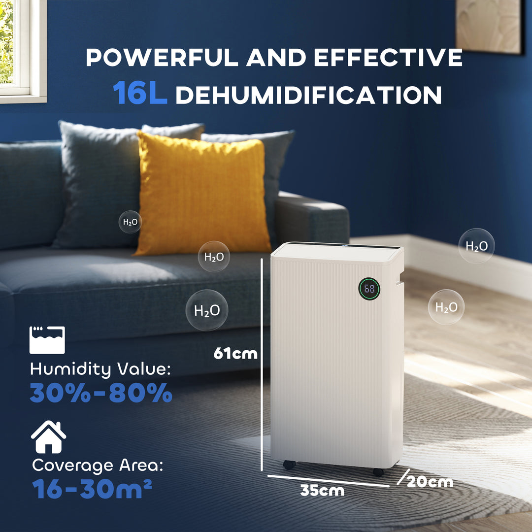 5500mL Portable Dehumidifier with Air Purifier, UVC, Ioniser, 24H Timer, 5 Modes, 16L/Day, for Home Laundry, White