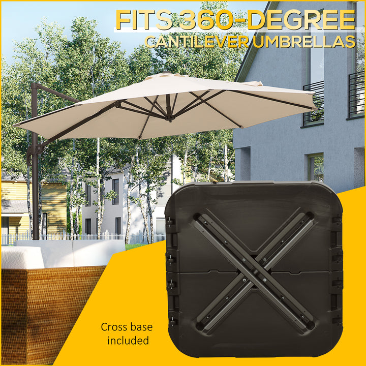 Fillable Cantilever Parasol Base Weights with Steel Cross Base, Garden Umbrella Stand Weight, Wheels 19.5kg Sand or 17kg Water Filled Coffee