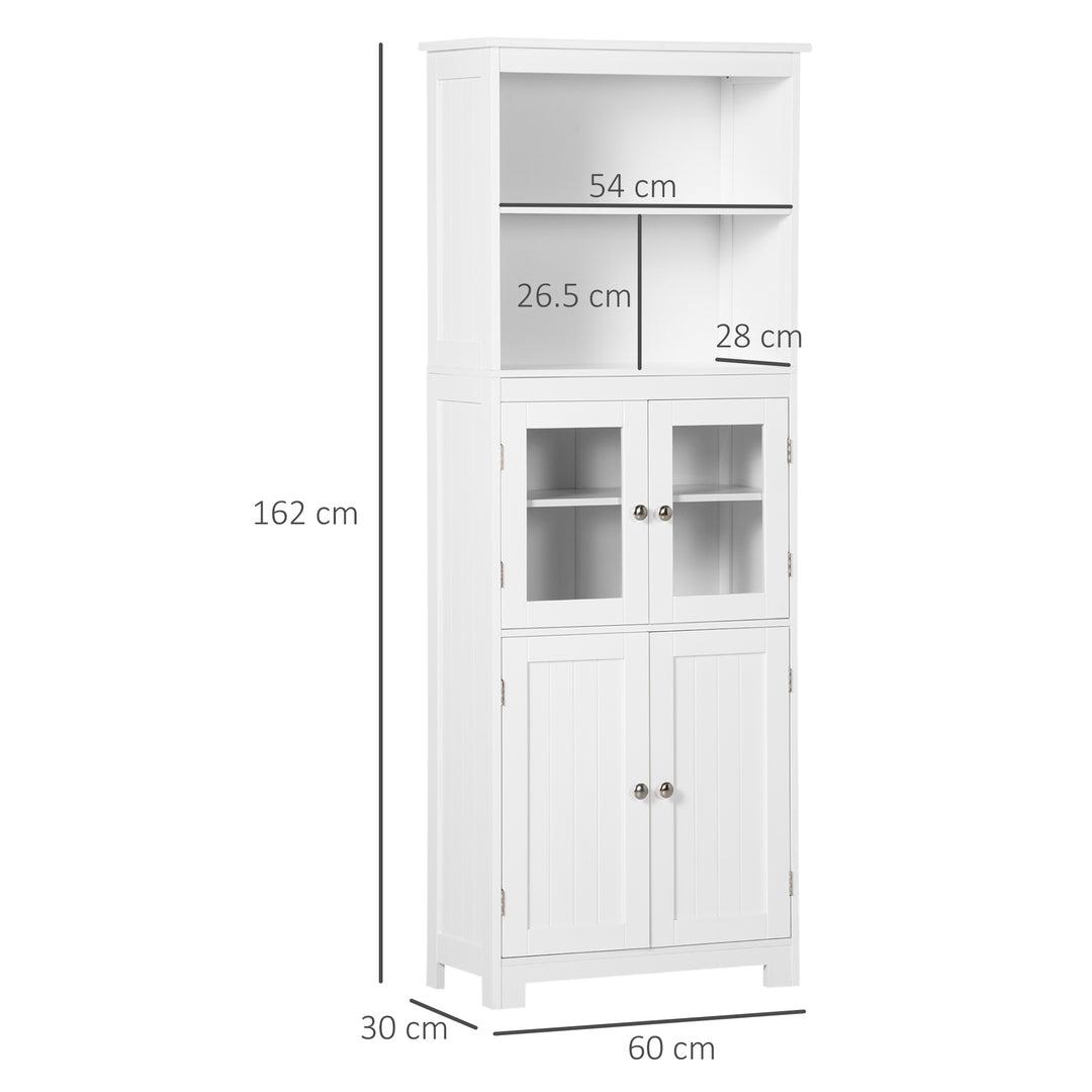 Freestanding Kitchen Cupboard, 4-Door Storage Cabinet with Adjustable Shelf and Glass Doors for Dining Room, Living Room, White