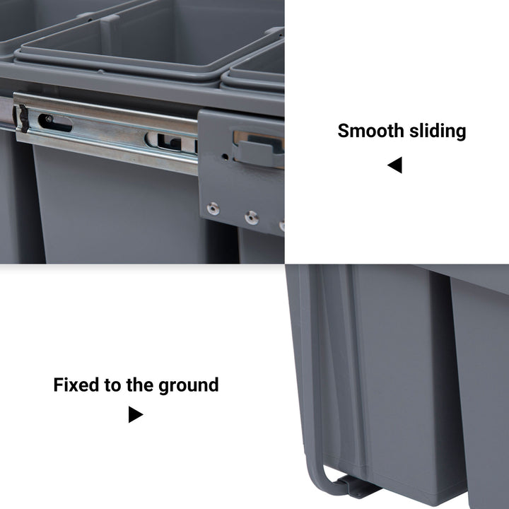 Kitchen Recycle Waste Bin Pull Out Soft Close Dustbin Recycling Cabinet Trash Can Grey (40L (1x20L+2x10L))