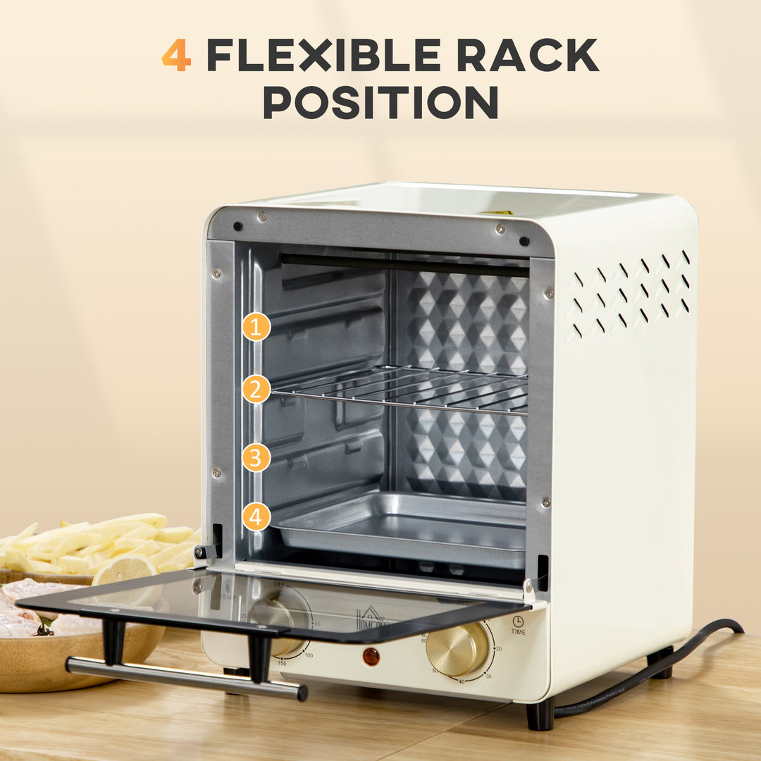 Convection Mini Oven, 15 Litres Electric Oven and Grill with 60-230℃ Adjustable Temperature, 60 Minute Timer, Include Baking Tray, Wire Rack and Crumb Tray, 1000W, Cream White