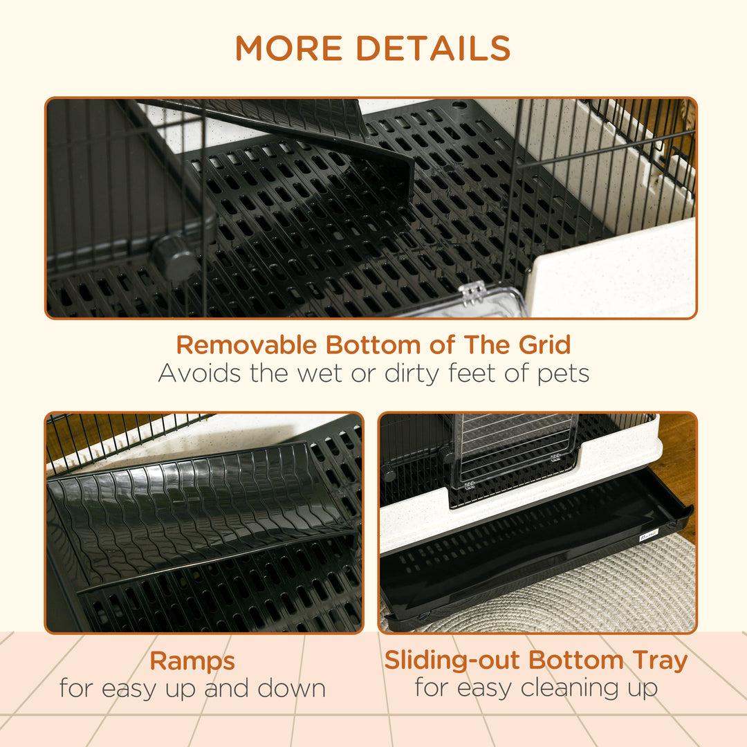 Small Animal Steel Wire Rabbit Cage Pet Play House  W/ Waste Tray Black