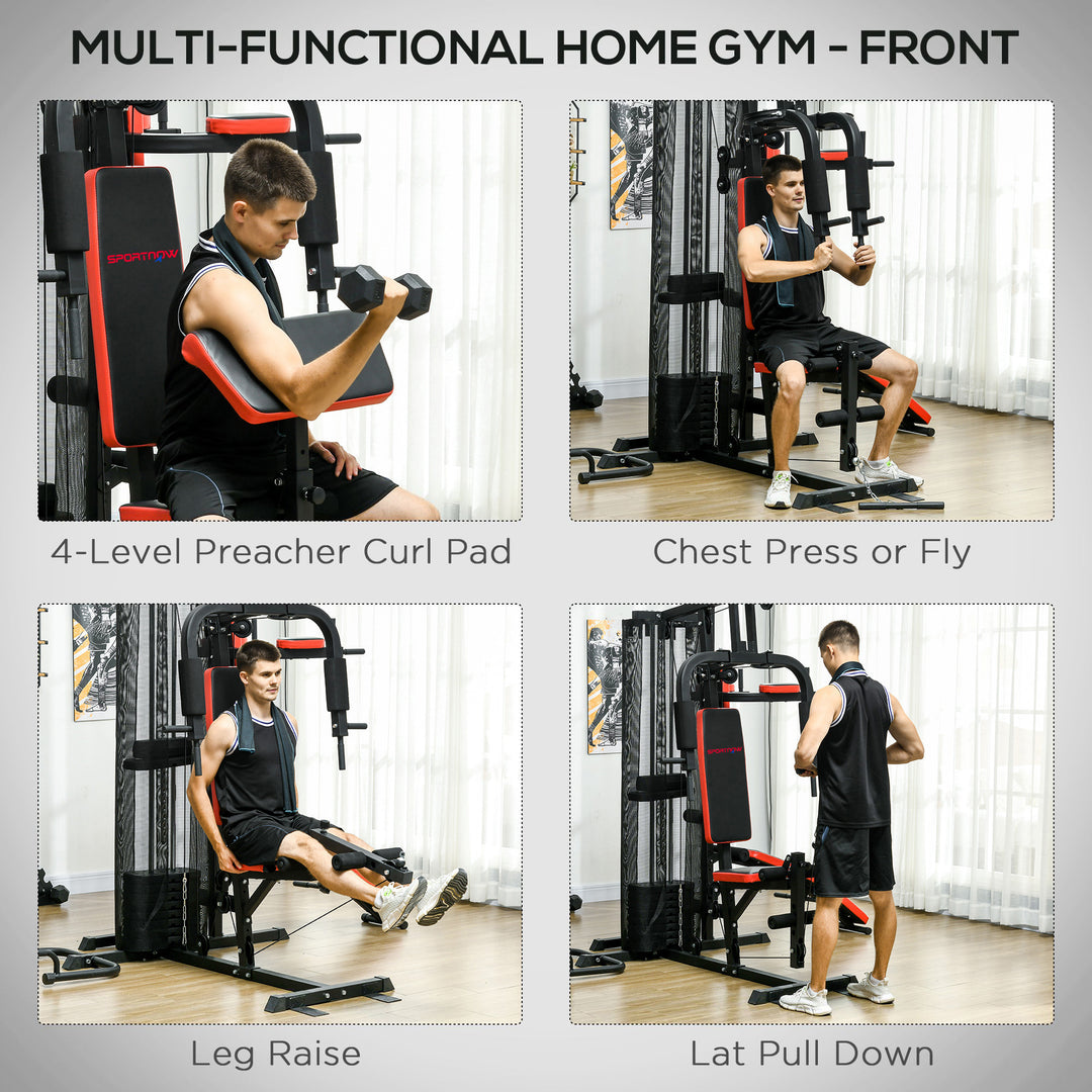 Multi Gym Workout Station, Weight Machine with 65kg Weight Stack, Sit up Bench, Push up Stand, Dip Station