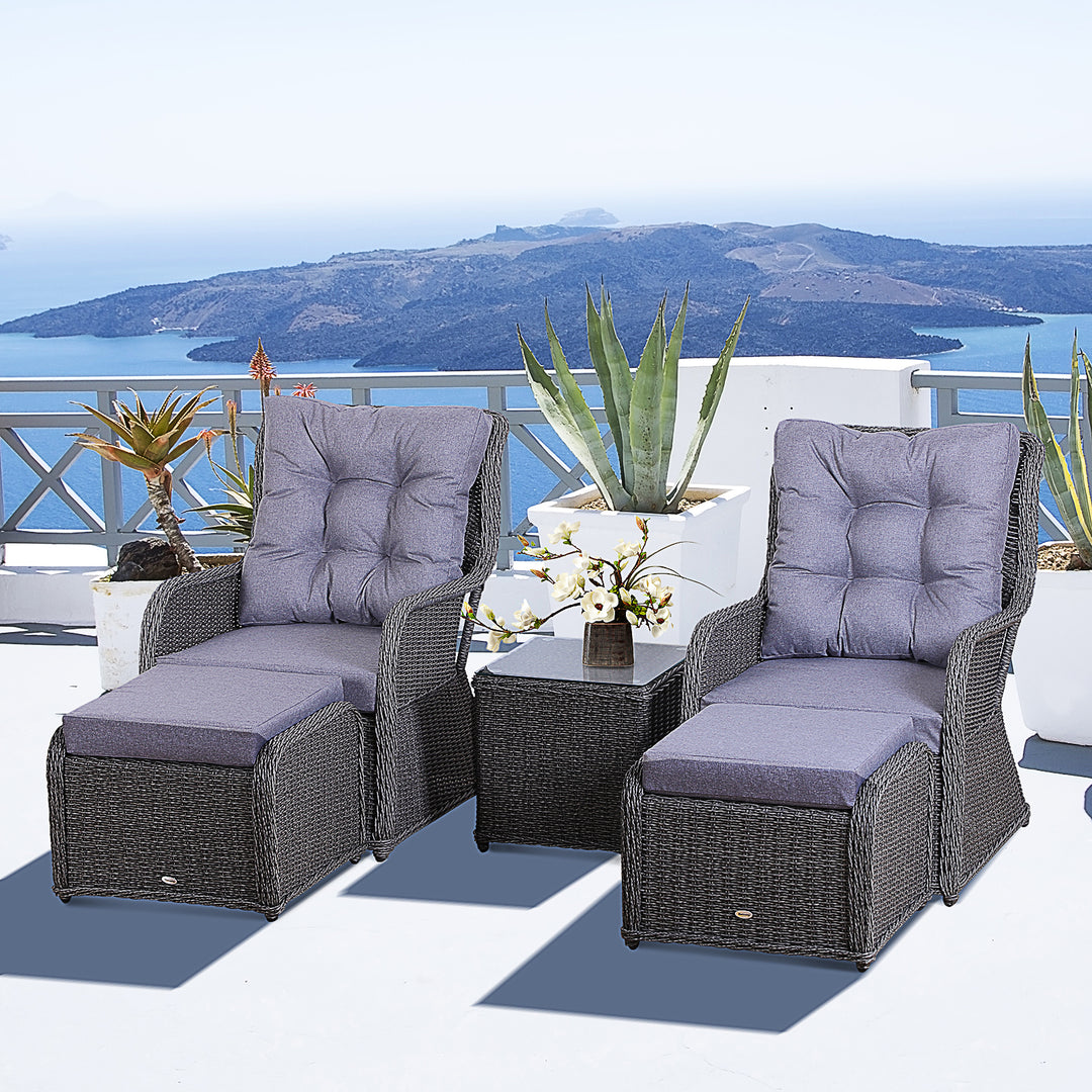 Outsunny 2 Seater Deluxe Garden Rattan Furniture Sofa Chair & Stool Table Set Patio Wicker Weave Furniture Set Aluminium Frame Fully-assembly - Grey