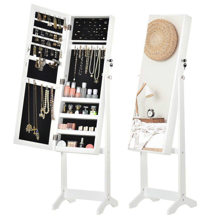 Jewellery Cabinet with Full-Length Mirror, Mirror Armoire, Lockable Jewellery Organiser for Bedroom Dressing Room, White