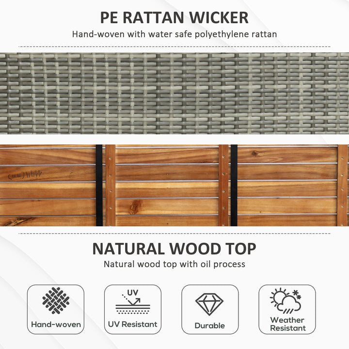 Patio Wicker Storage Bench Box, Outdoor Garden PE Rattan Pool Tool Storage - Grey