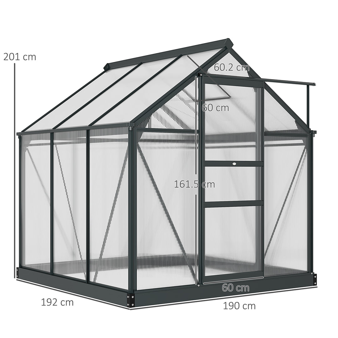 Outsunny 6 x 6 ft Clear Polycarbonate Greenhouse Large Walk-In Green House Garden Plants Grow House w/ Slide Door and Push-Open Window