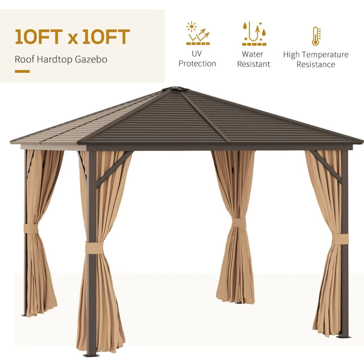 Steel Hardtop Gazebo Patio Tent Outdoor Sun Shelter Aluminum w/ Curtain