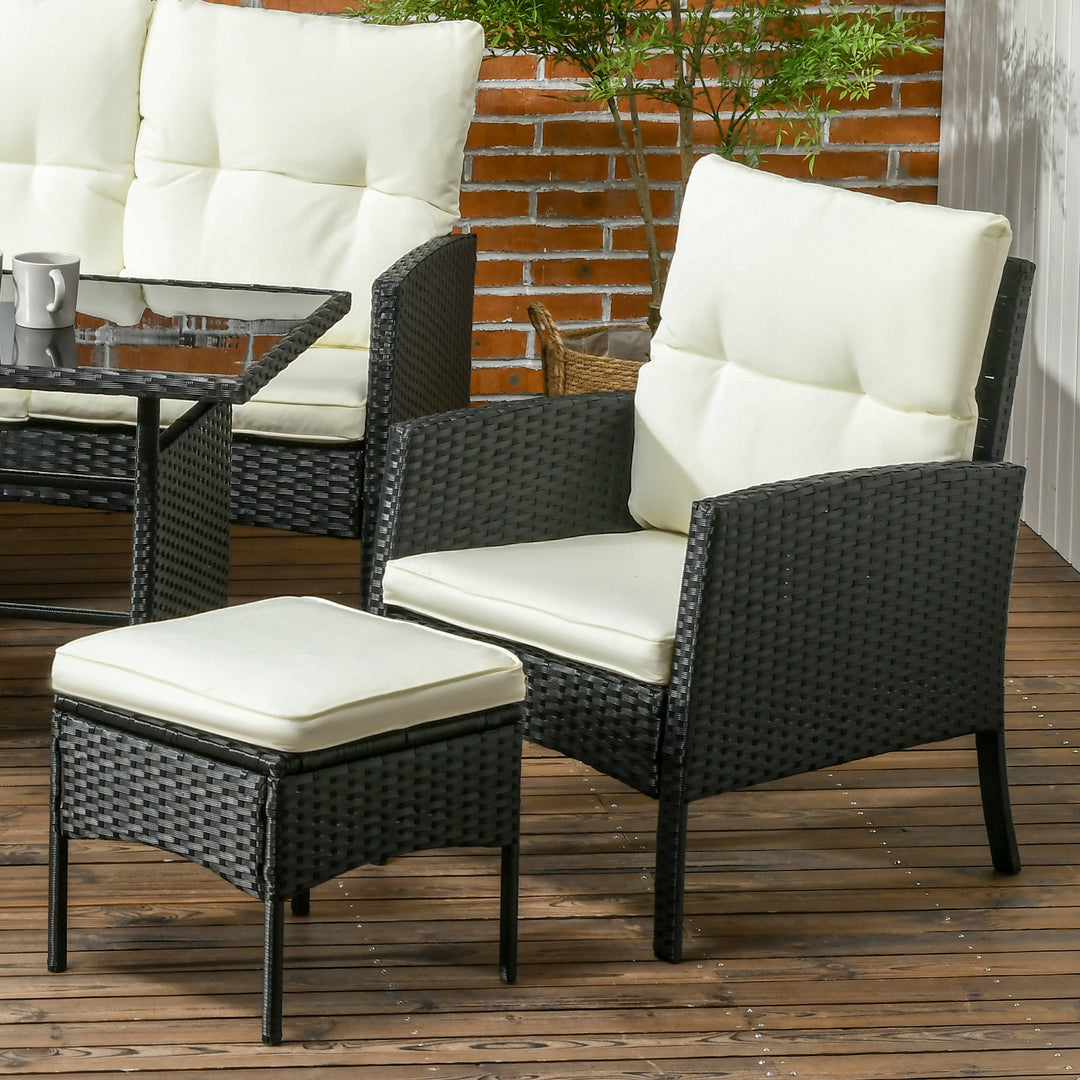 5 Seater Rattan Garden Furniture Set Wicker Sofa Armchairs Footstools and Glass Table Patio Rattan Sofa Sets with Cushions, Black