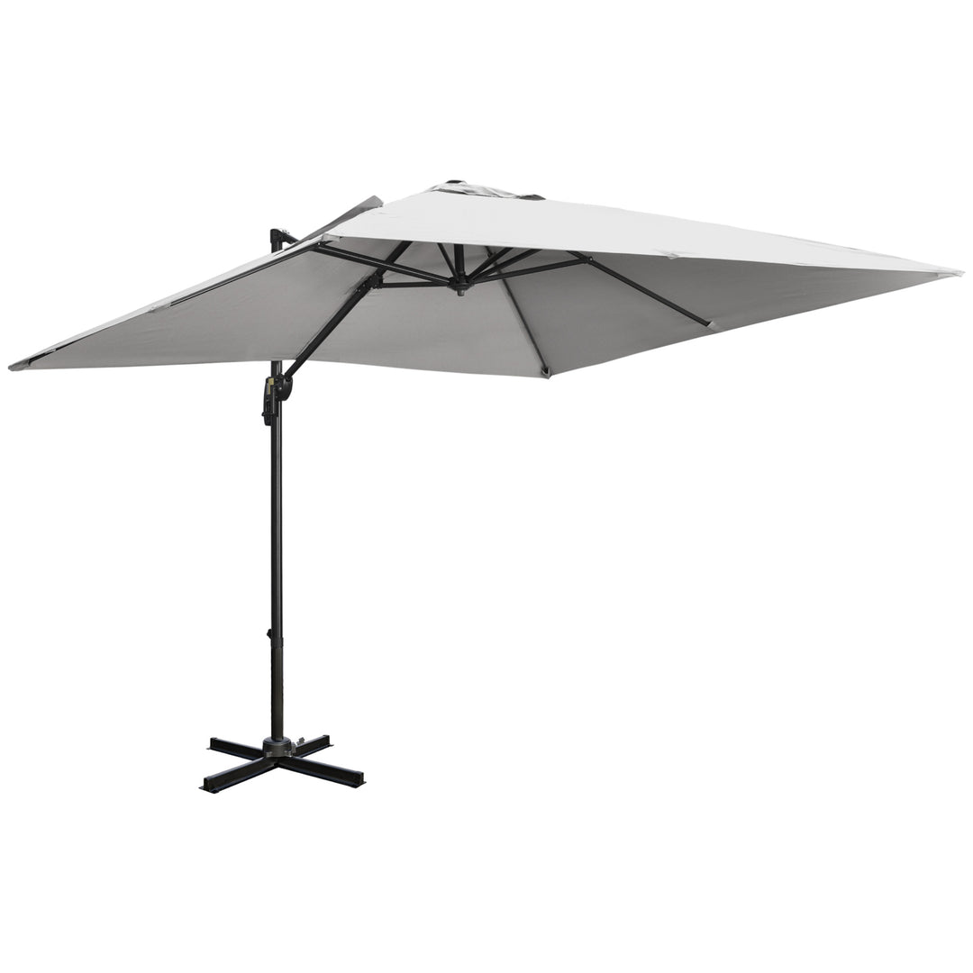 2.7 x 2.7 m Cantilever Parasol, Square Overhanging Umbrella with Cross Base, Crank Handle, Tilt, 360° Rotation and Aluminium Frame, Grey