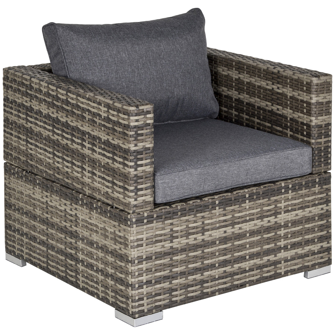 Outdoor Patio Furniture Single Rattan Sofa Chair Padded Cushion All Weather for Garden Poolside Balcony Deep Grey