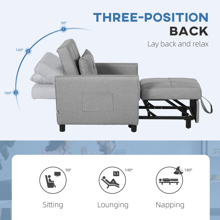 3-In-1 Convertible Chair Bed, Pull Out Sleeper Chair, Fold Out Bed with Adjustable Backrest, Side Pockets, Light Grey