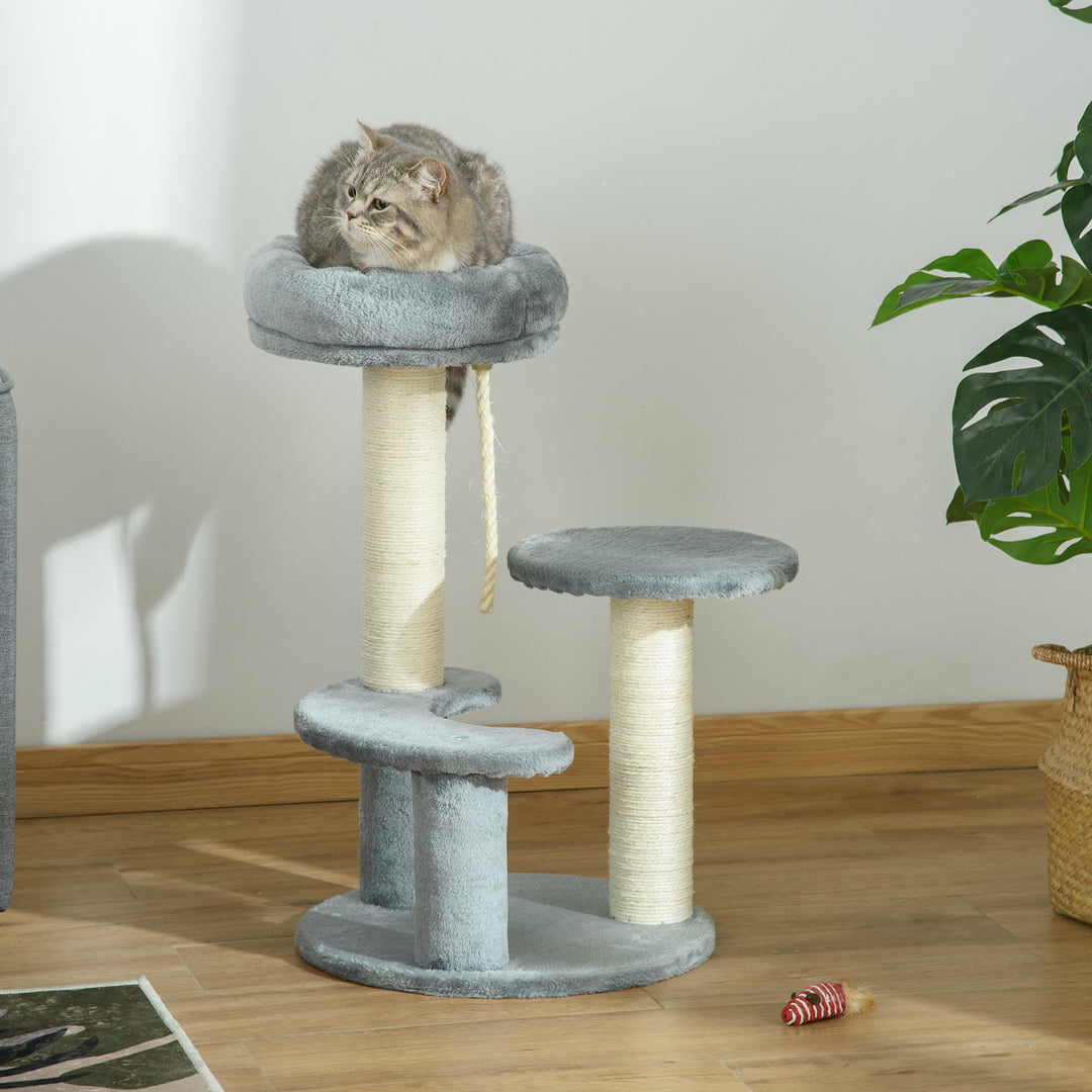 65 cm Cat Tree Kitty Scratcher Kitten Activity Center Scratching Post Playhouse 2 Perch w/Hanging Sisal Rope Grey