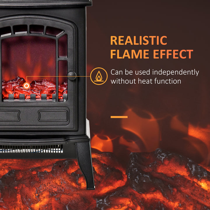 Free standing Electric Fireplace Stove, Fireplace Heater with Realistic Flame Effect, Overheat Safety Protection, 1000W/2000W, Black