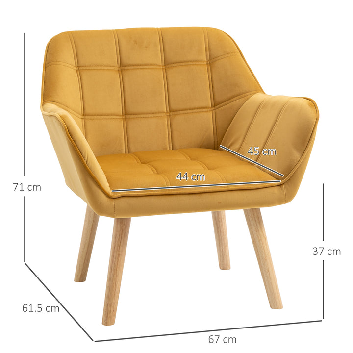 Armchair Accent Chair Wide Arms Slanted Back Padding Iron Frame Wooden Legs Home Bedroom Furniture Seating Yellow