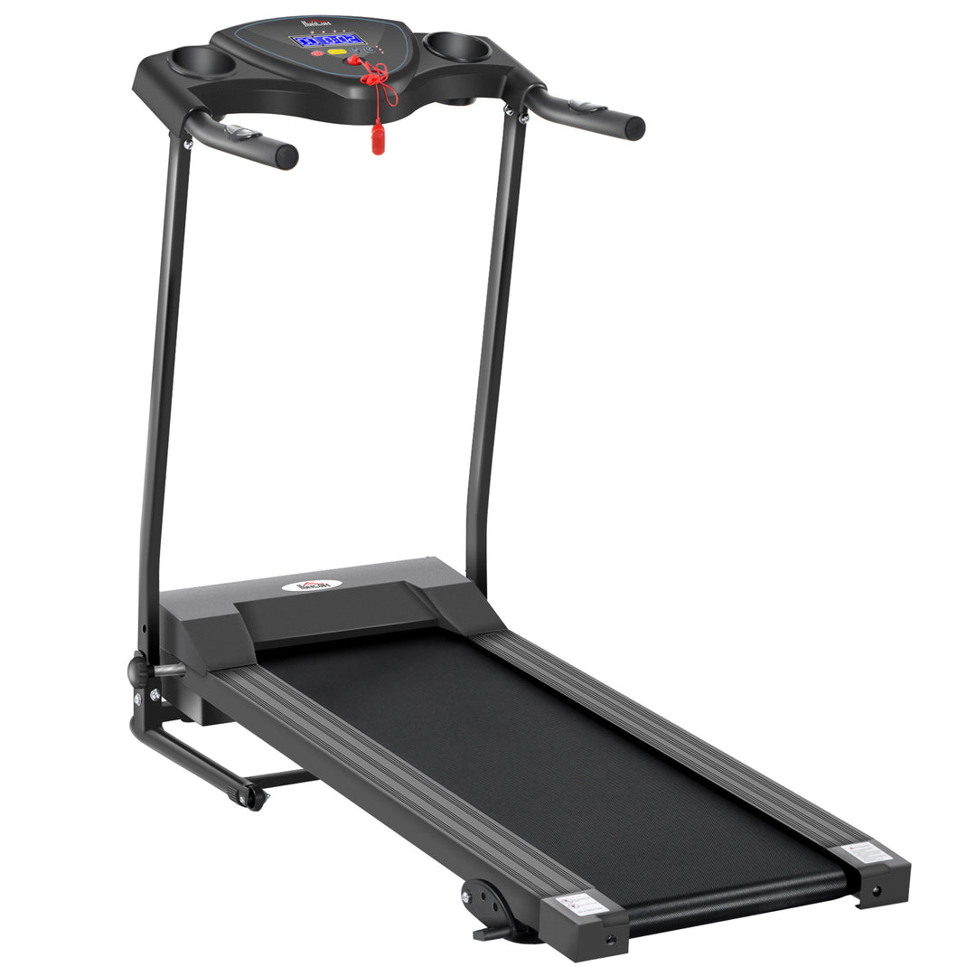 Foldable Motorised Treadmill Indoor Electric Adjustable Running Machine 3 Preset Programs w/ LCD Display, Cup Holders, Black