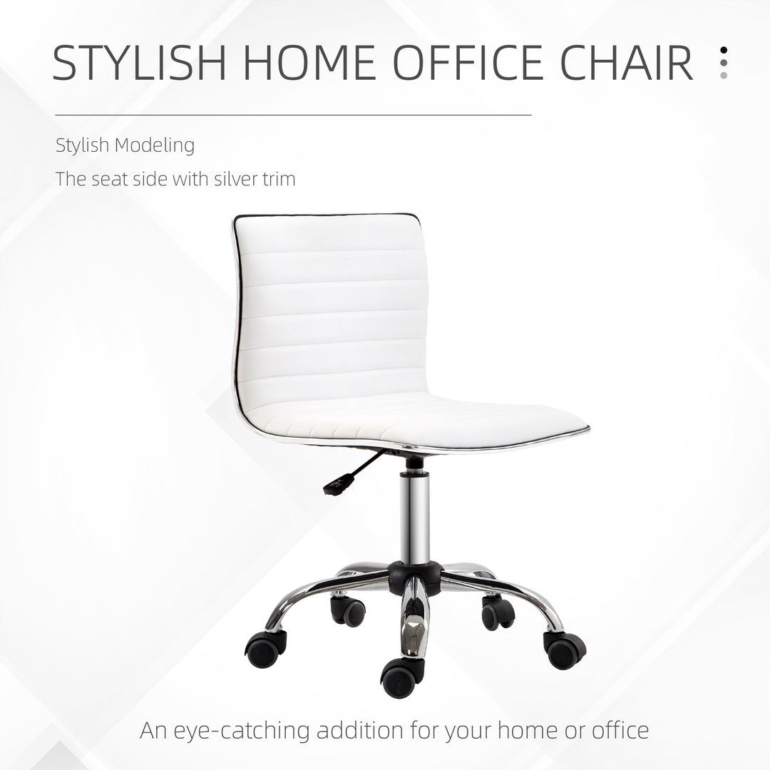 Adjustable Swivel Office Chair with Armless Mid-Back in PU Leather and Chrome Base - White