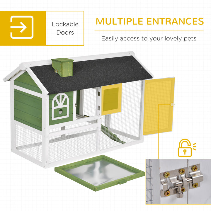 PawHut Rabbit Hutch Wood Bunny Rabbit Cage for Outdoor Indoor with Pull Out Tray Run Box Ramp Asphalt Roof for Small Animals Green