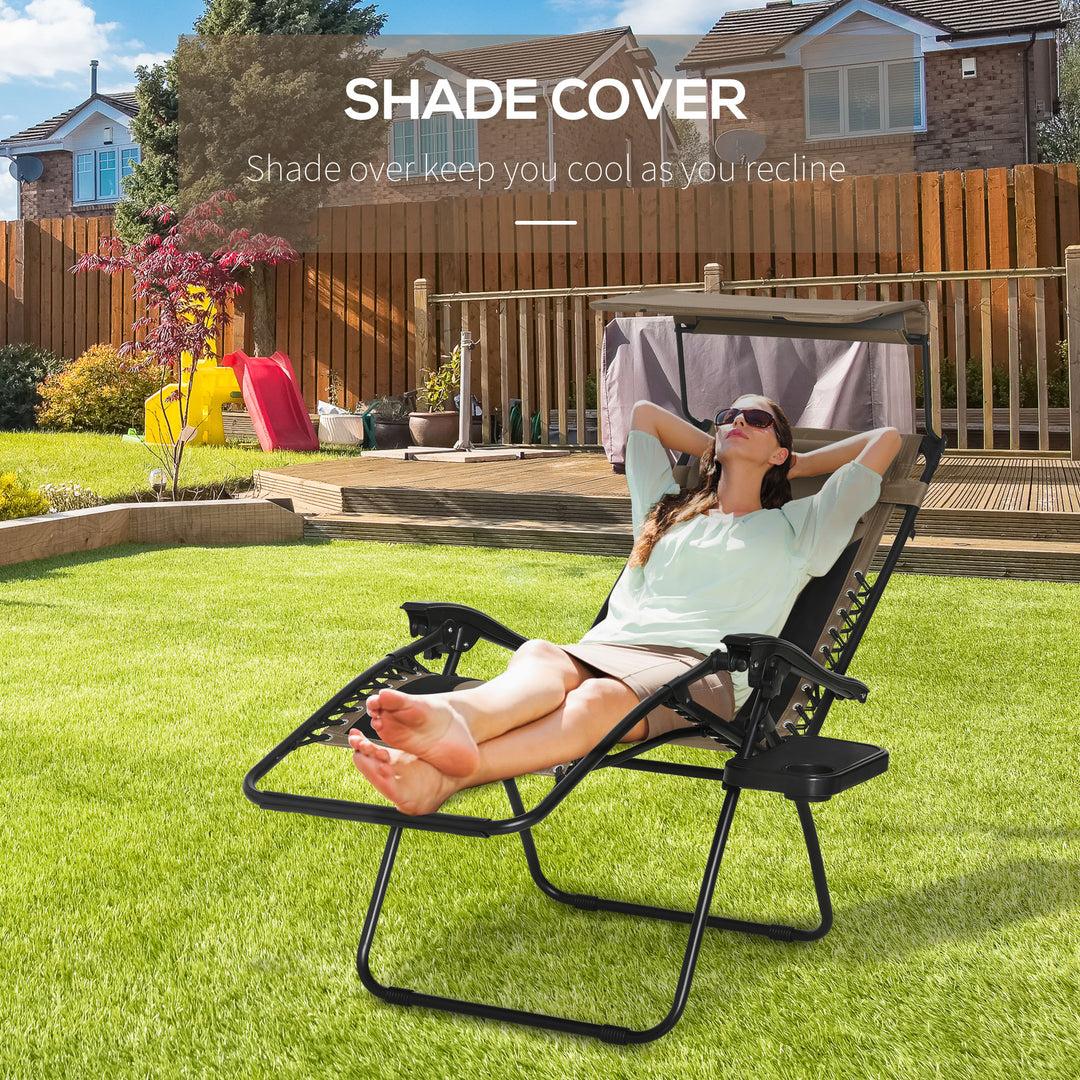 Zero Gravity Lounger Chair, Folding Reclining Patio Chair with Shade Cover, Cup Holder and Headrest for Poolside, Camping, Brown