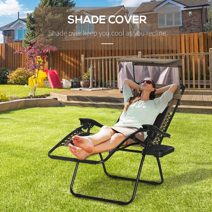 Zero Gravity Lounger Chair, Folding Reclining Patio Chair with Shade Cover, Cup Holder and Headrest for Poolside, Camping, Brown