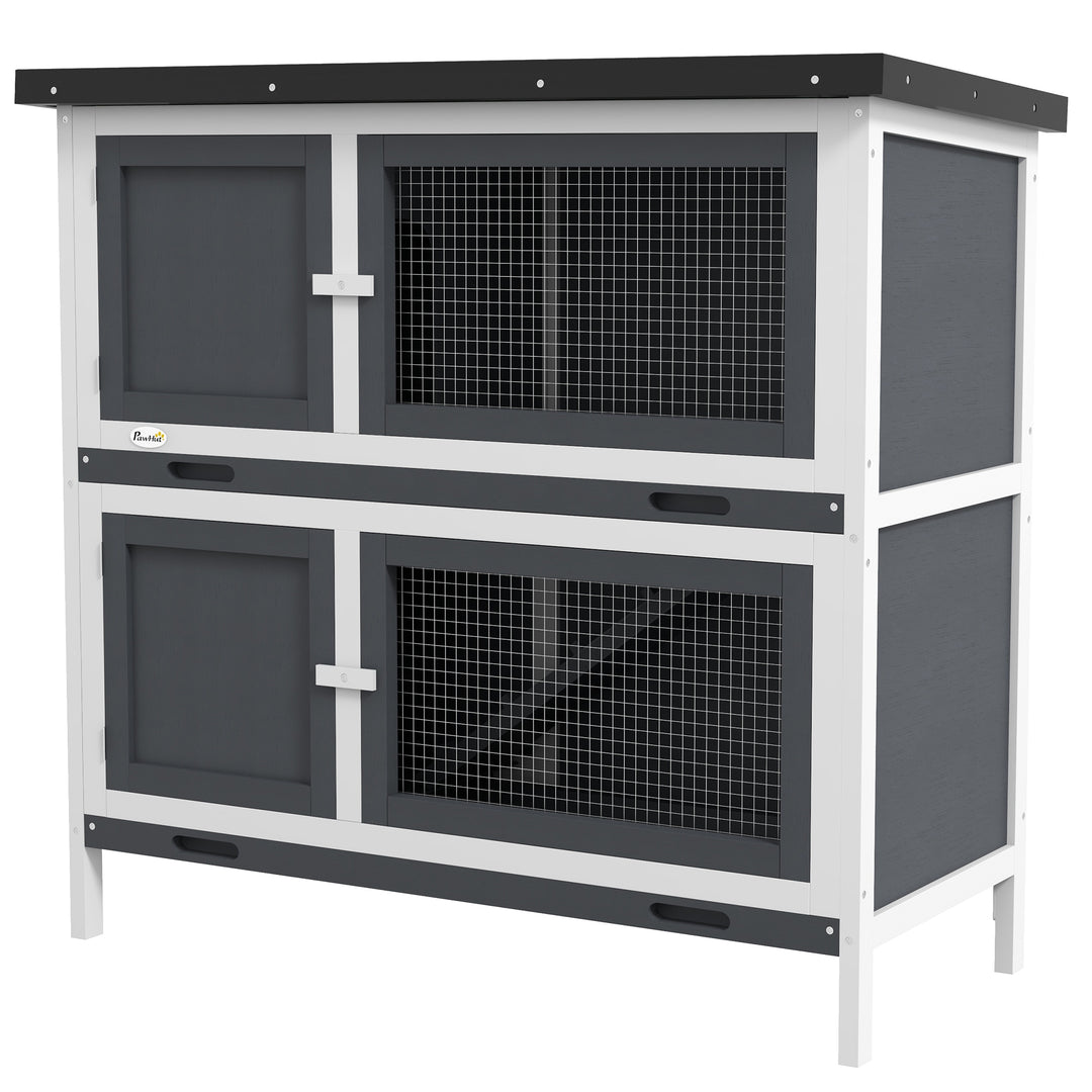 Double Decker Rabbit Hutch 2 Tier Guinea Pig House 100x47x91cm, Grey