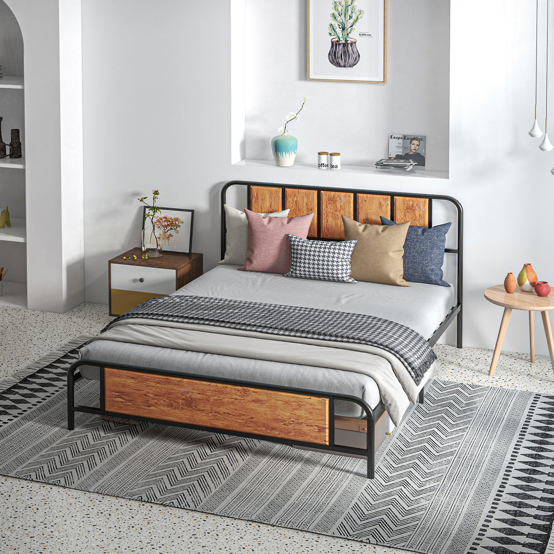 31cm King Size Bed Frame, Industrial Bed Base with Headboard, Footboard, Steel Slat Support and Under Bed Storage, 160 x 207cm