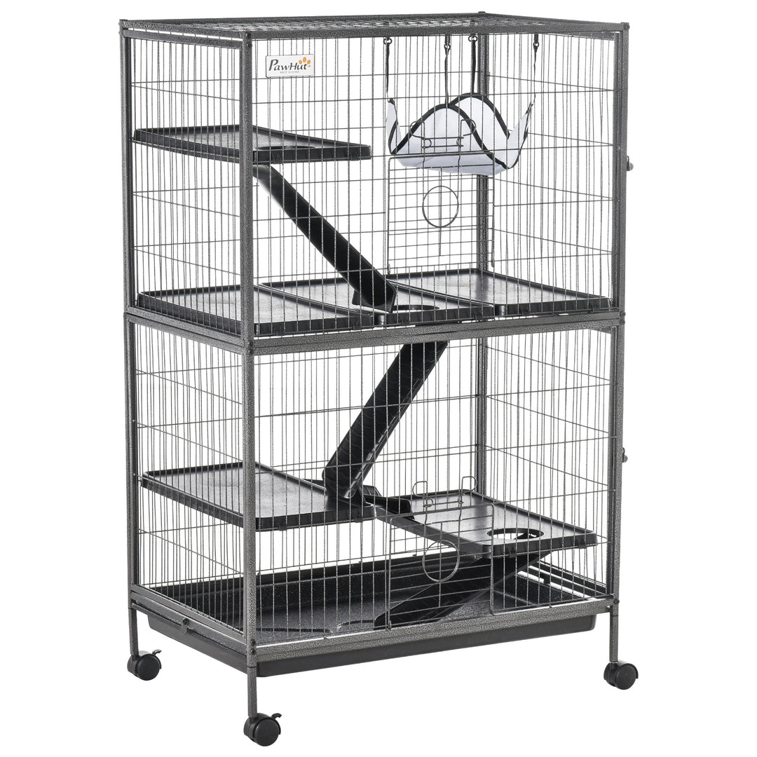 Small Animal Cage for Chinchilla Ferret Kitten on Wheels with Hammocks Removable Tray, Silver Grey