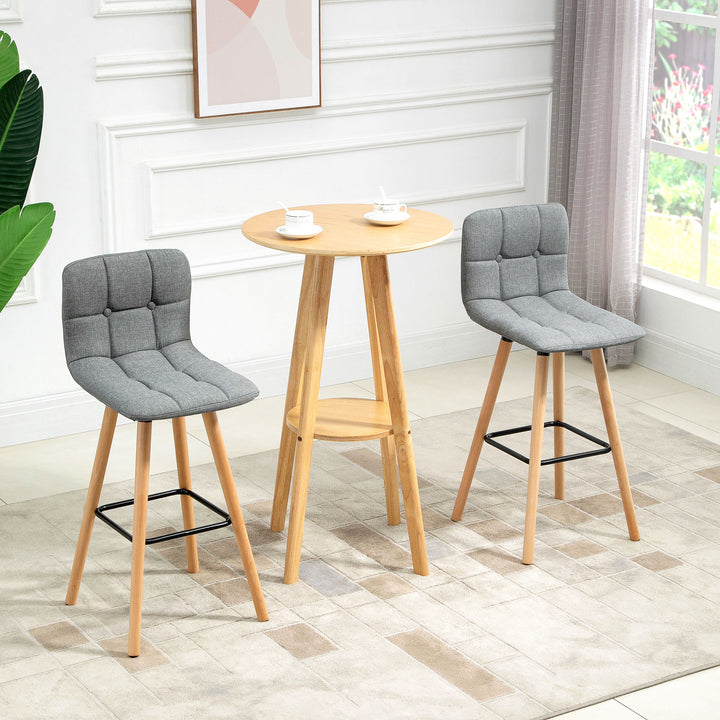 Bar stool Set of 2 Armless Button-Tufted Counter Height Bar Chairs with Wood Legs & Footrest, Grey