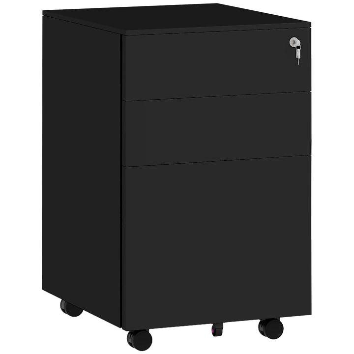 Vinsetto 3-Drawer Vertical Filing Cabinet w/ Lock & Pencil Tray, Steel Mobile File Cabinet w/ Adjustable Hanging Bar for A4, Legal Size, Black