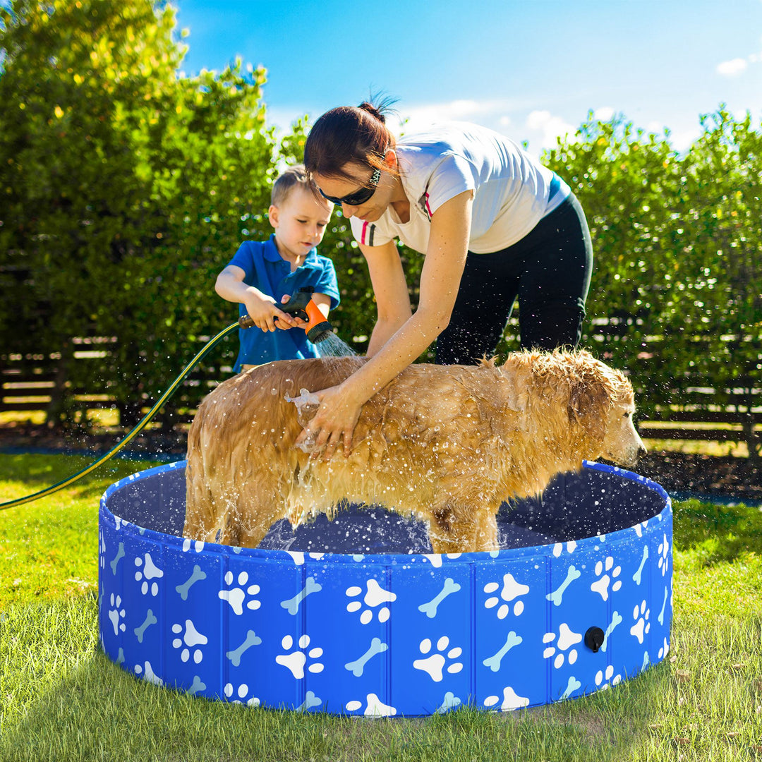 PawHut Dog Swimming Pool Foldable Pet Bathing Shower Tub Padding Pool Dog Cat Puppy Washer Indoor/Outdoor Φ120 × 30H cm M Sized