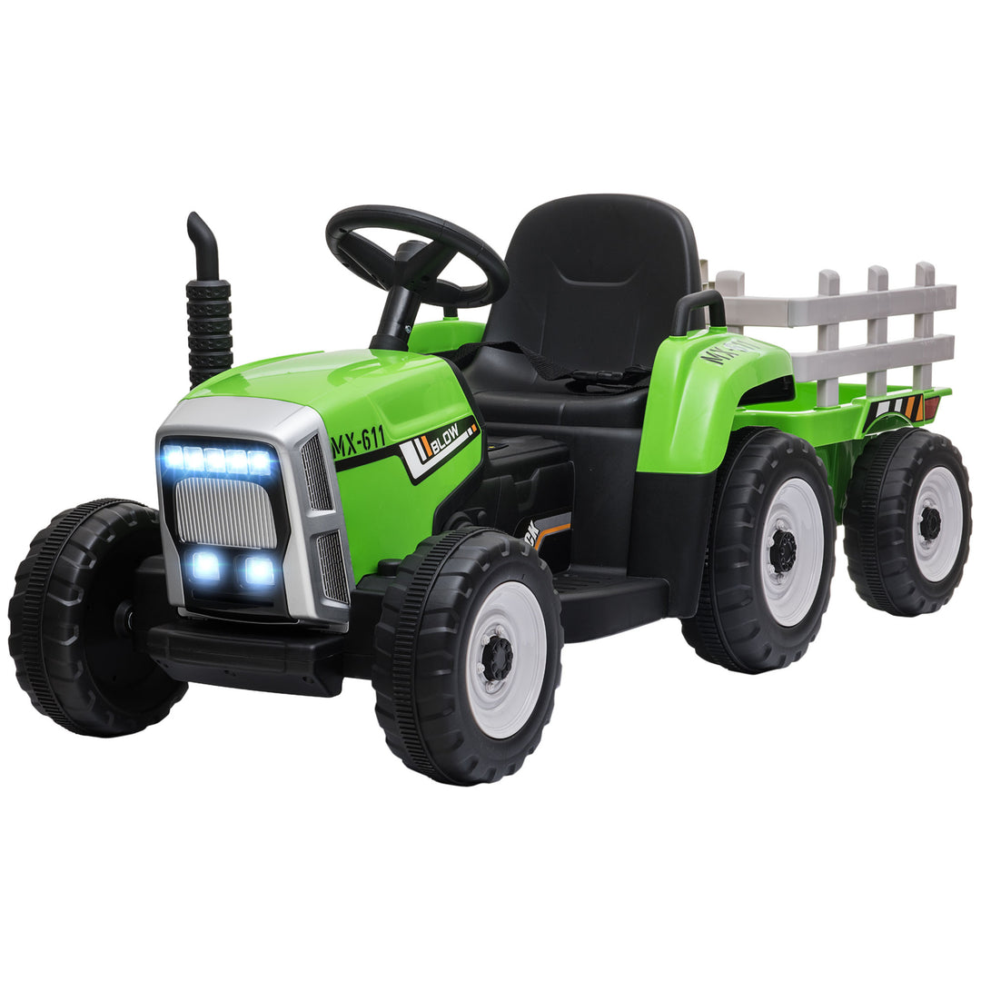 Electric Ride on Tractor with Detachable Trailer, 12V Kids Battery Powered Electric Car with Remote Control, Music Start up Sound and Horn, Lights, for Ages 3-6 Years - Green