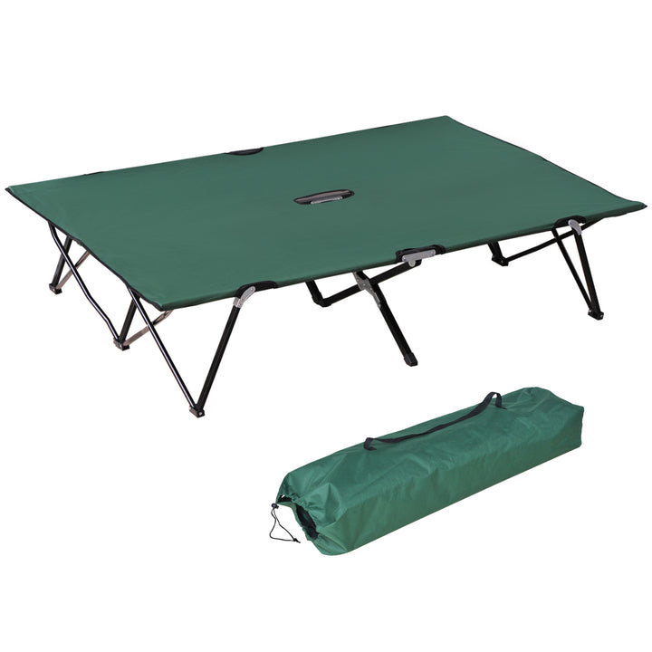 Double Camping Cot Foldable Sunbed Outdoor Patio Sleeping Bed Super Light w/ Carr Bag (Green)