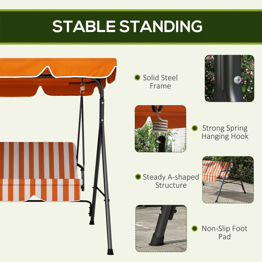 3 Seater Canopy Swing Chair Garden Rocking Bench Heavy Duty Patio Metal Seat w/ Top Roof - Orange