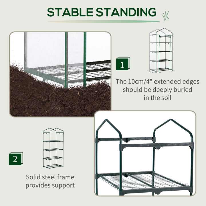 Outsunny 4 Tiers Mini Portable Greenhouse Plant Grow Shed Metal Frame Transparent Clear Cover 160H x 70L x 50Wcm