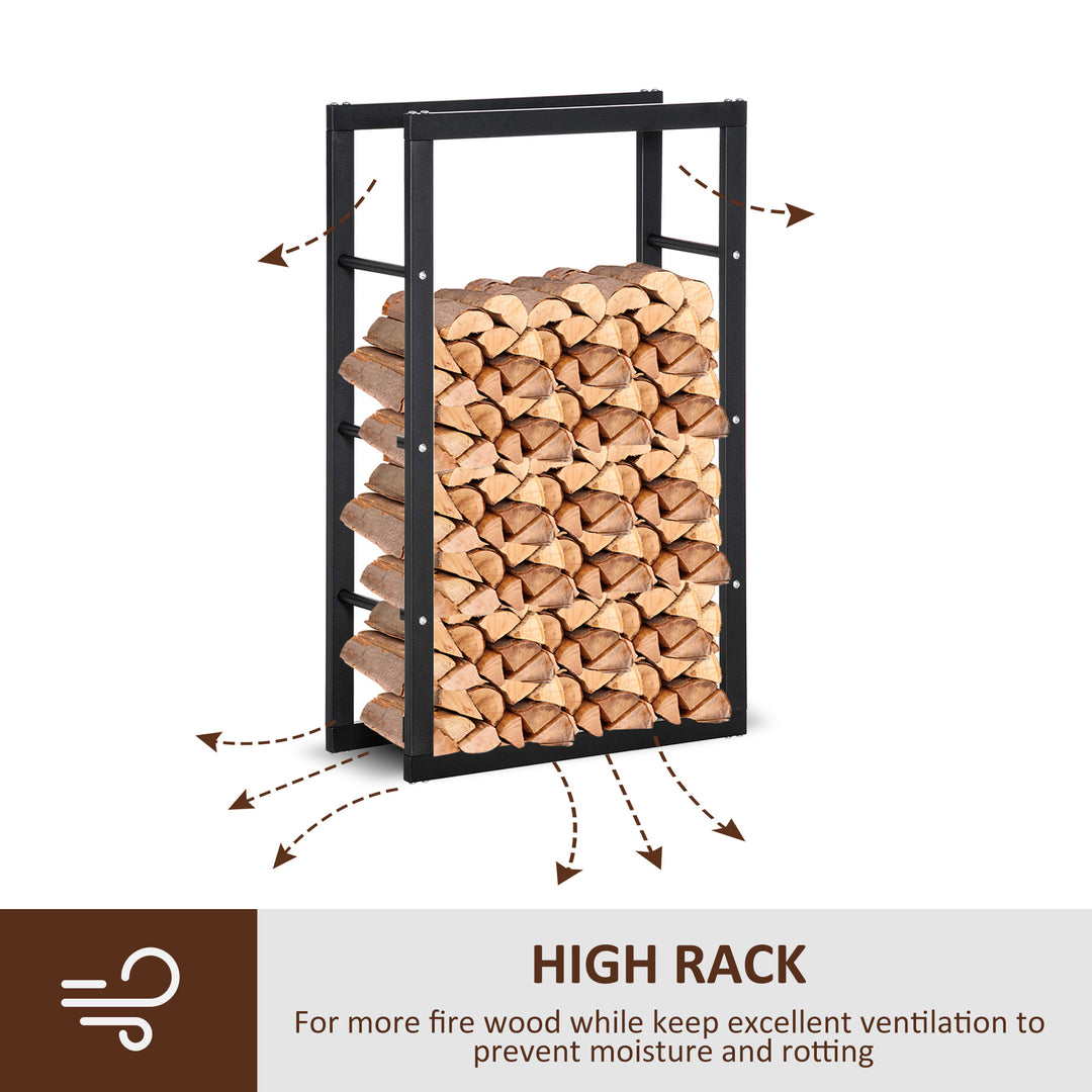 HOMCOM Metal Firewood Log Holder Tall Firewood Rack Indoor Outdoor Fireplace Wood Storage Shelf with Rust-Resistant, Black, 60W x 25D x 100H cm