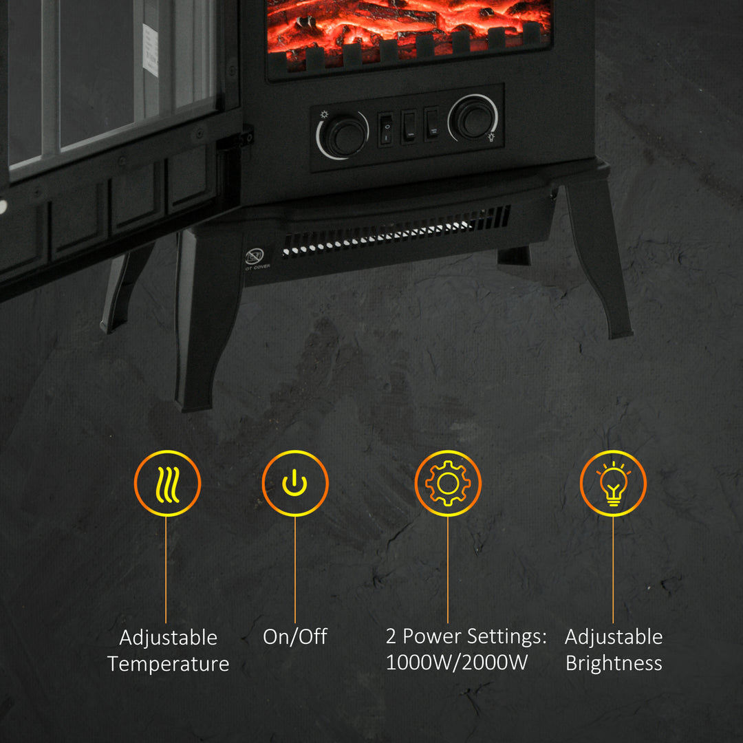 Freestanding Electric Fireplace Heater, 1000W/2000W-Black