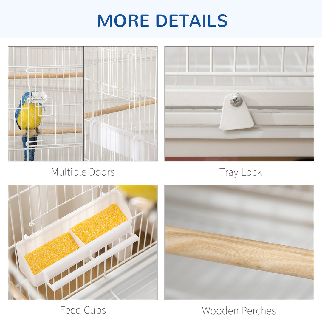 Large Bird Cage Aviary for Finch Canaries, Budgies with Rolling Stand, Slide-out Tray, Food Containers, White