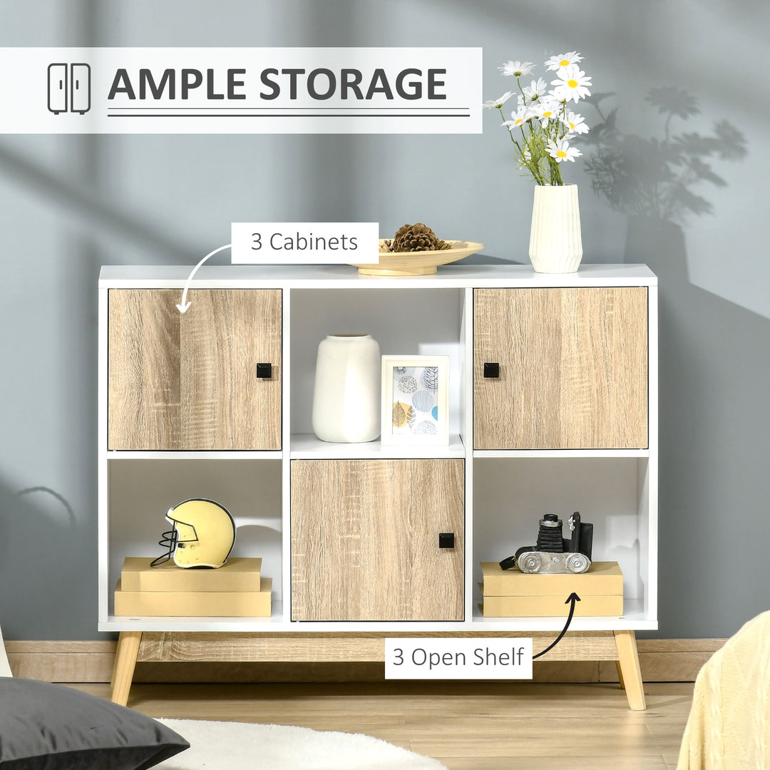 Storage Cabinet, Bookcase, Display Shelf with 6 Storage Cubes & Doors for Dining Room, Living Room, Natural