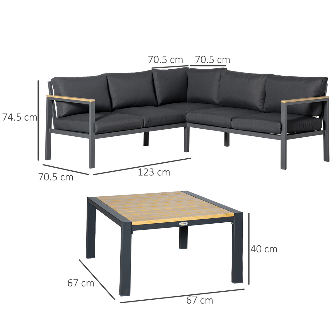 5 Seater L Shape Aluminium Garden Furniture Corner Sofa Set with Coffee Table, Outdoor Conversation Furniture Set w/ Cushions, Dark Grey