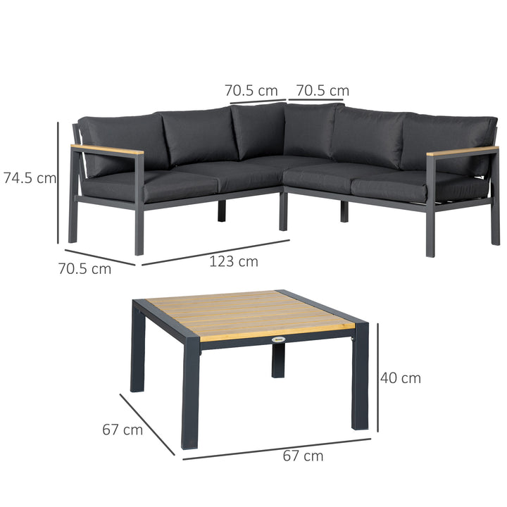5 Seater L Shape Aluminium Garden Furniture Corner Sofa Set with Coffee Table, Outdoor Conversation Furniture Set w/ Cushions, Dark Grey