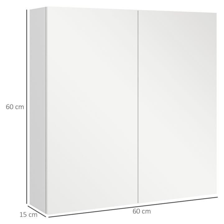 kleankin Bathroom Mirror Cabinet, Wall Mounted Bathroom Storage Cupboard with Adjustable Shelf, 60W x 15D x 60Hcm, High Gloss White