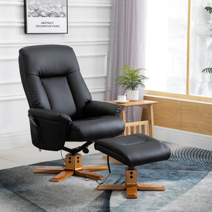 Massage Sofa Armchair Chair PU Leather with Footrest Stool - Black