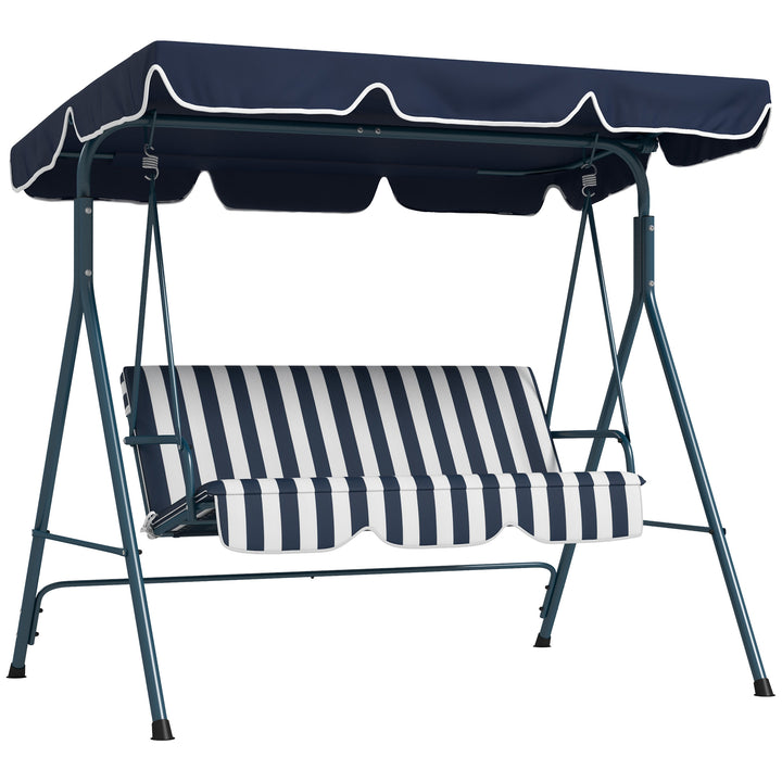 3 Seater Canopy Swing Chair Heavy Duty Outdoor Garden Bench with Sun Cover Metal Frame - Blue