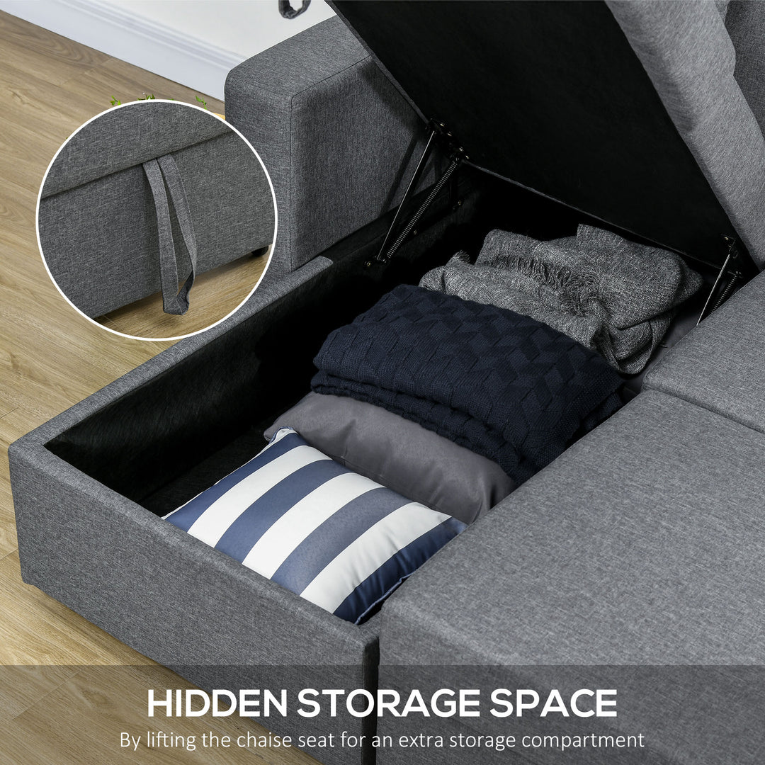 3 Seater Corner Sofa Bed with Storage, L Couches for Living Room with Chaise Lounge, Double Sofa, Grey