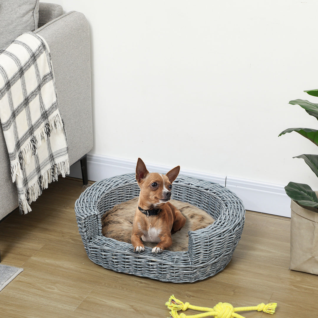 Pet Basket Sofa Bed, 57Lx46Wx17.5H cm, Willow Rattan-Grey