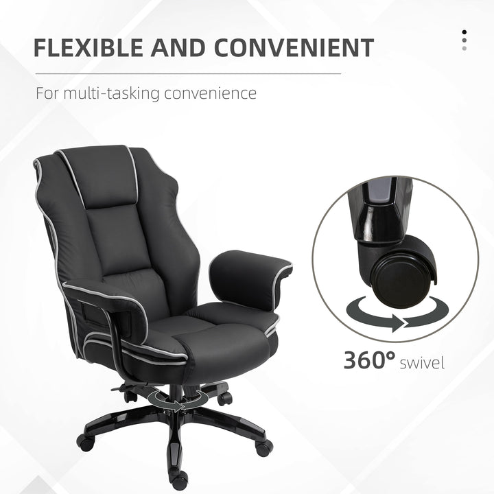 Vinsetto Piped PU Leather Padded High-Back Computer Office Gaming Chair Swivel Desk Seat Ergonomic Recliner w/ Armrests Adjustable Seat Height Black