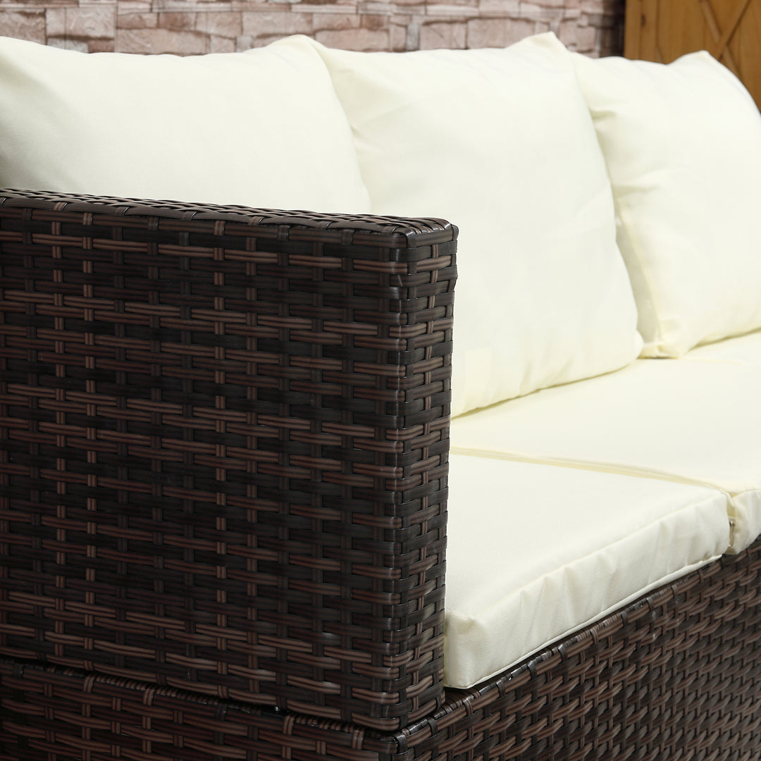 Outsunny 4-Seater Rattan Garden Furniture Storage Sofa Set Wicker Coffee Table Conservatory Sun Lounger Outdoor Weave w/ Cushion, Brown