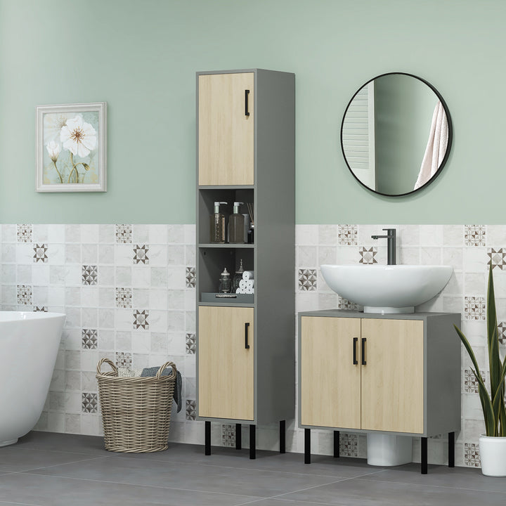 kleankin Free Standing Bathroom Cabinets, Tall Bathroom Cabinet with Door and Adjustable Shelves, 31.4x30x165cm