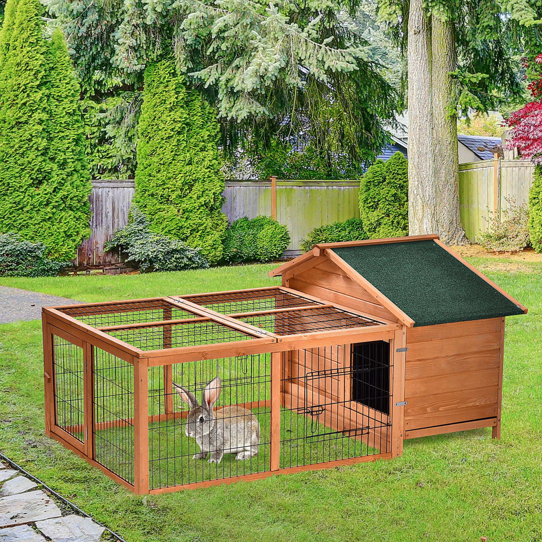 PawHut Wooden Rabbit Hutch Outdoor, Guinea Pig Hutch, Detachable Rabbit Cage w/Openable Run & Roof Lockable Door Slide-out Tray Golden Red